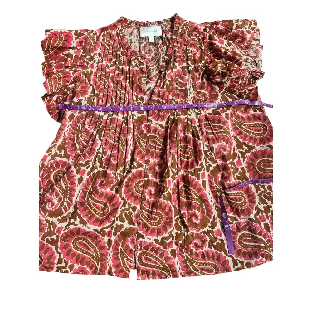 Cleobella Calla Blouse Aurora Pink Brown Flutter Sleeve Blouse Womens M - Picture 6 of 7